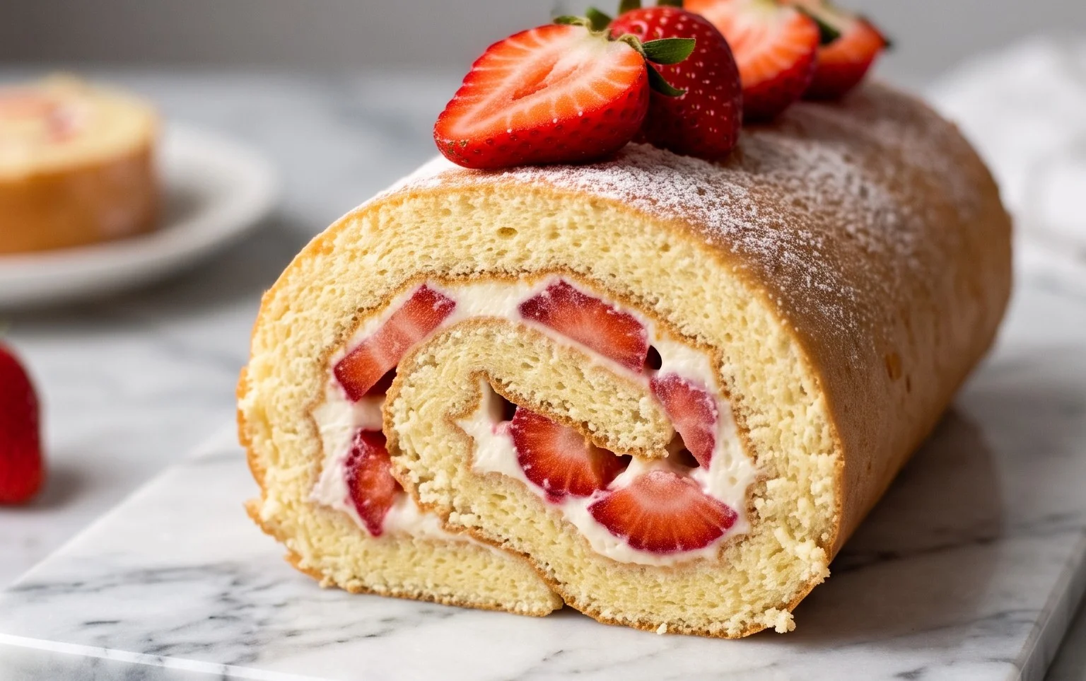 Gâteau roulé aux fraises : recette facile et gourmande