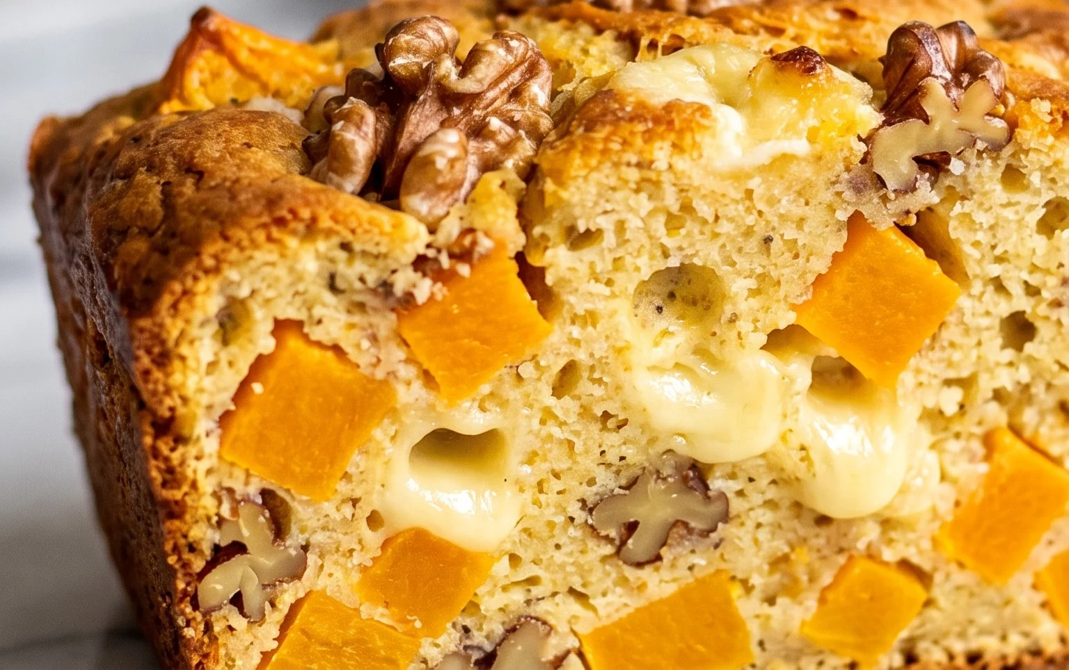 Cake salé à la courge butternut, fromage et noix